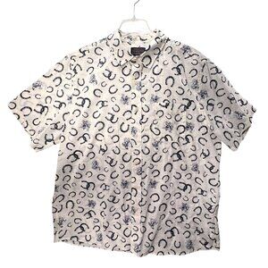 Pendleton Mens XL Short Sleeve Shirt Horseshoe Cowboy Rodeo Bronco Print Collar